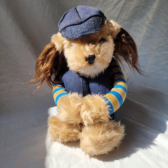 Knee Hugger Shaggy Dog Stuffed Toy Blue Overalls Cap Stripe Shirt Vintage 1981 - Picture 3 of 15